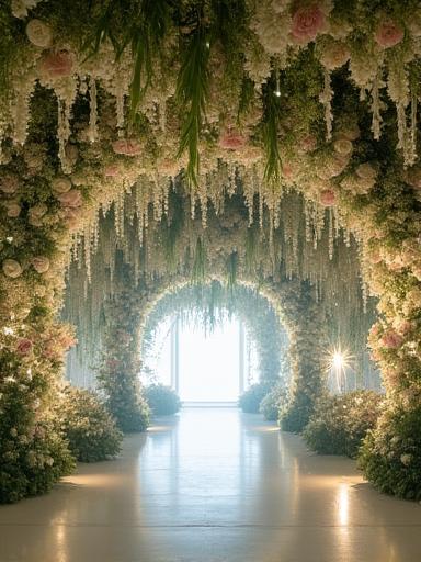 Installazione floreale sospesa per un grande evento