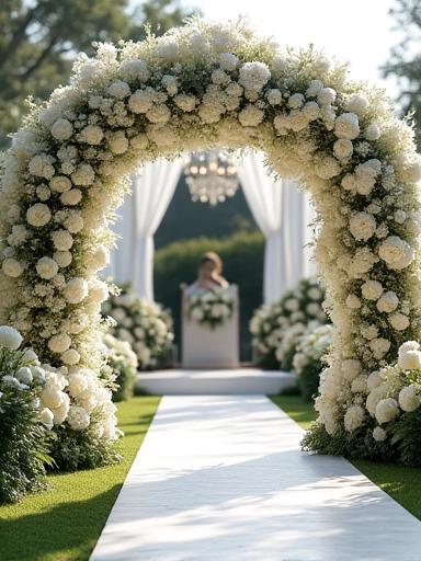 Arco nuziale decorato con fiori bianchi