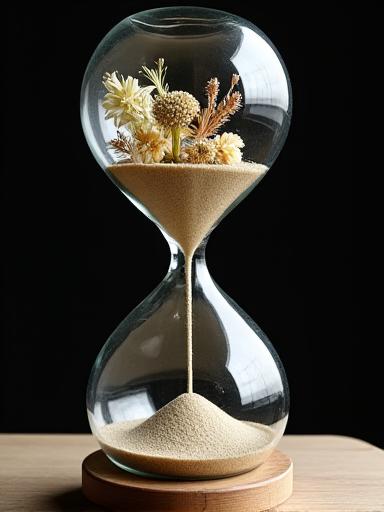 Scultura botanica a forma di clessidra con fiori secchi