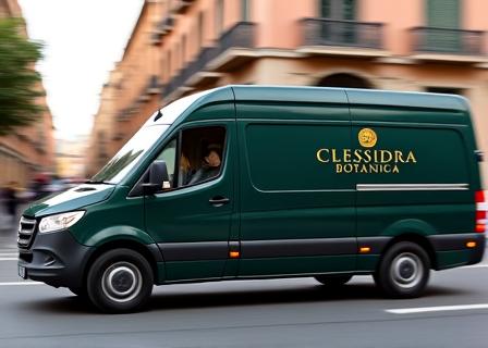 Furgone per le consegne con il logo di Clessidra Botanica