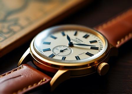 Dettaglio di un orologio da polso vintage su un tavolo di legno